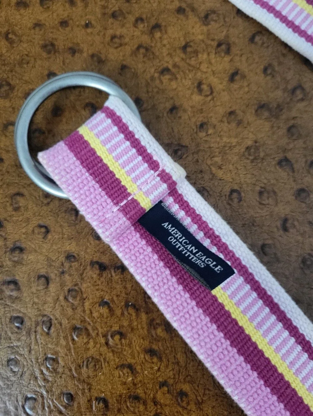 American Eagle Pink Stripe Fabric Belt with Double Ring Closure